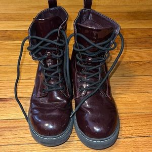 H&M combat boot cherry red patent leather look